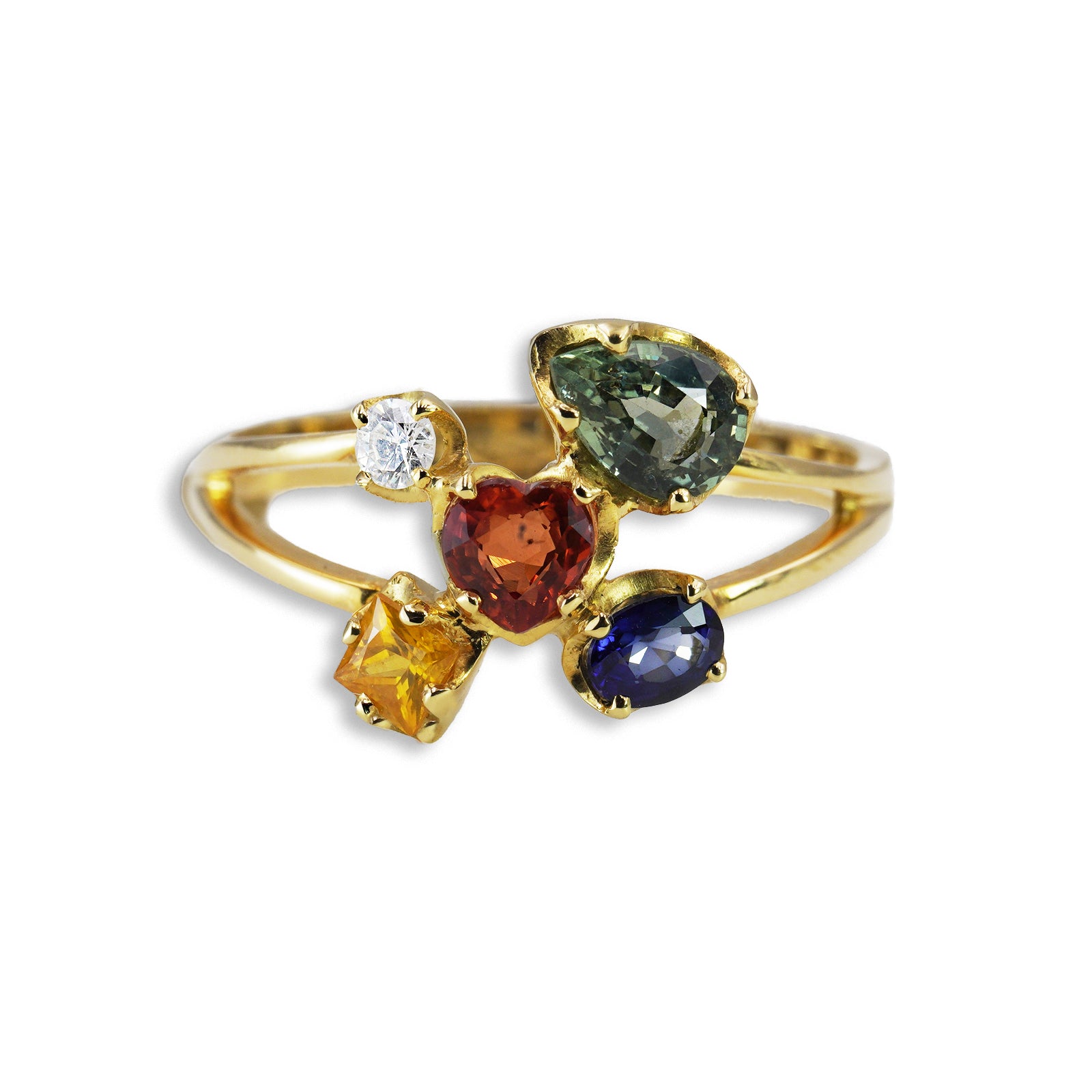 Anello “Bouquet Azalea"in Oro Giallo 18k con Zaffiri Naturali e Diamanti