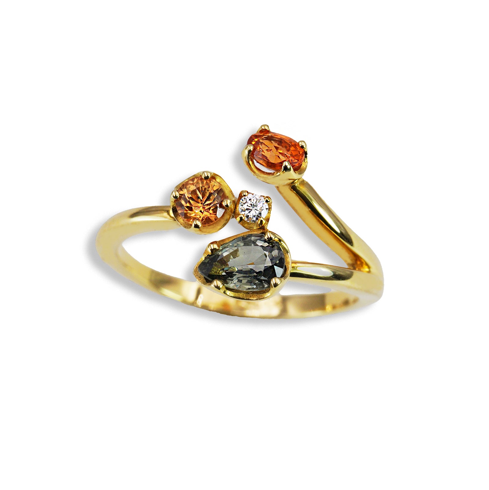 Anello “Bouquet Ginestra "in Oro Giallo 18k con Zaffiri Naturali e Diamante