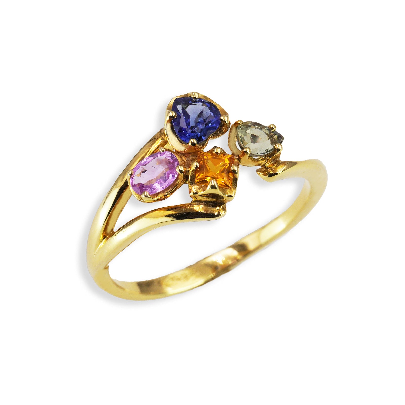 Anello “Bouquet Ortenzia"in Oro Giallo 18k con Zaffiri Naturali