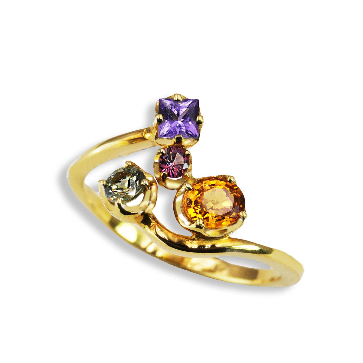 Anello “Bouquet Giacinto "in Oro Giallo 18k con Zaffiri Naturali e Diamante