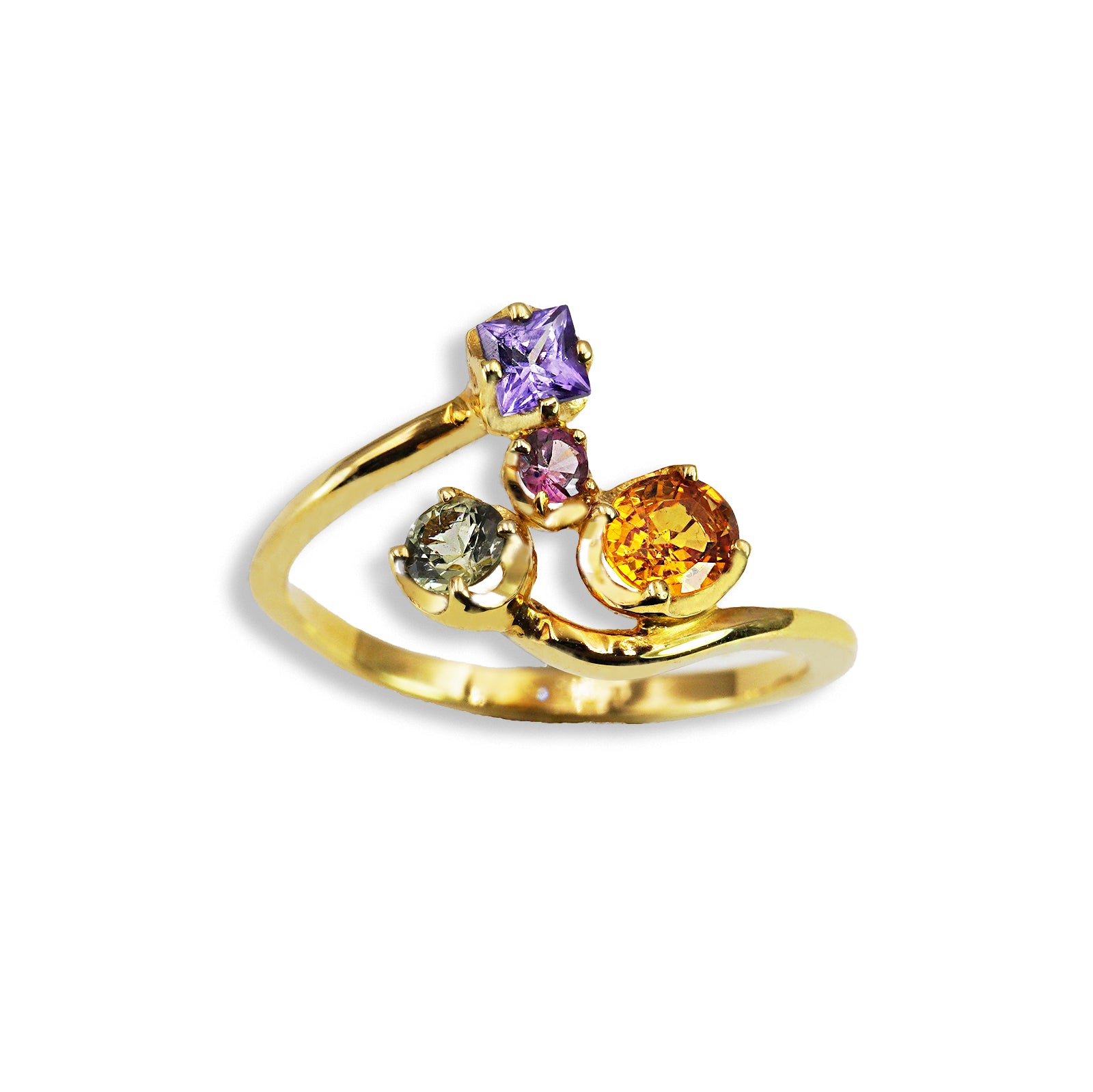 Anello “Bouquet  Giacinto "in Oro Giallo 18k con Zaffiri Naturali e Diamante