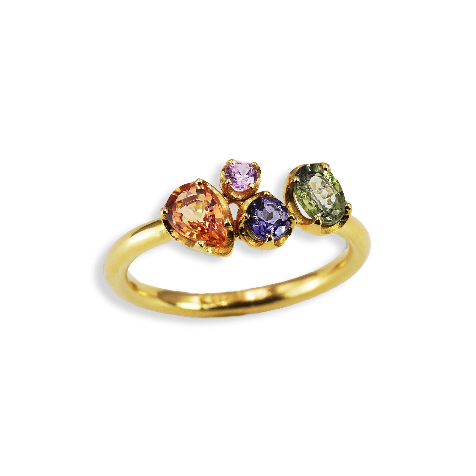 Anello “Bouquet Primula" in Oro Giallo 18k con Zaffiri Naturali