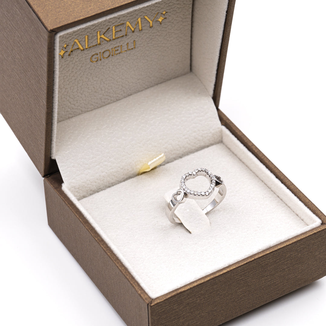 Anello Cuore Oro Bianco 18K con Diamanti