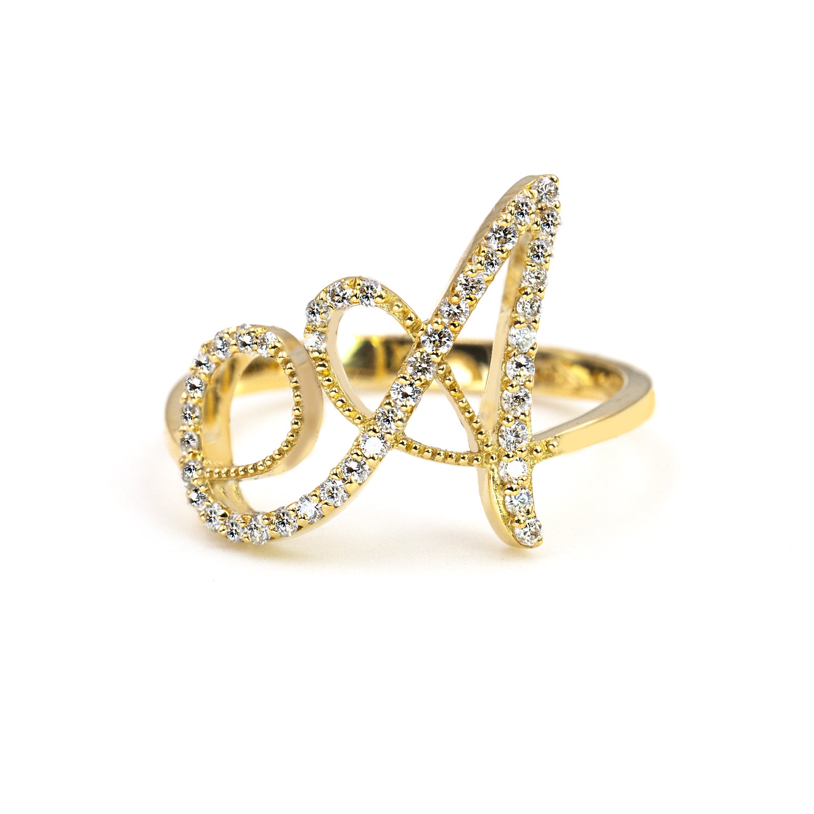 Anello ”INITIALIS" Lettera A Oro e Diamanti