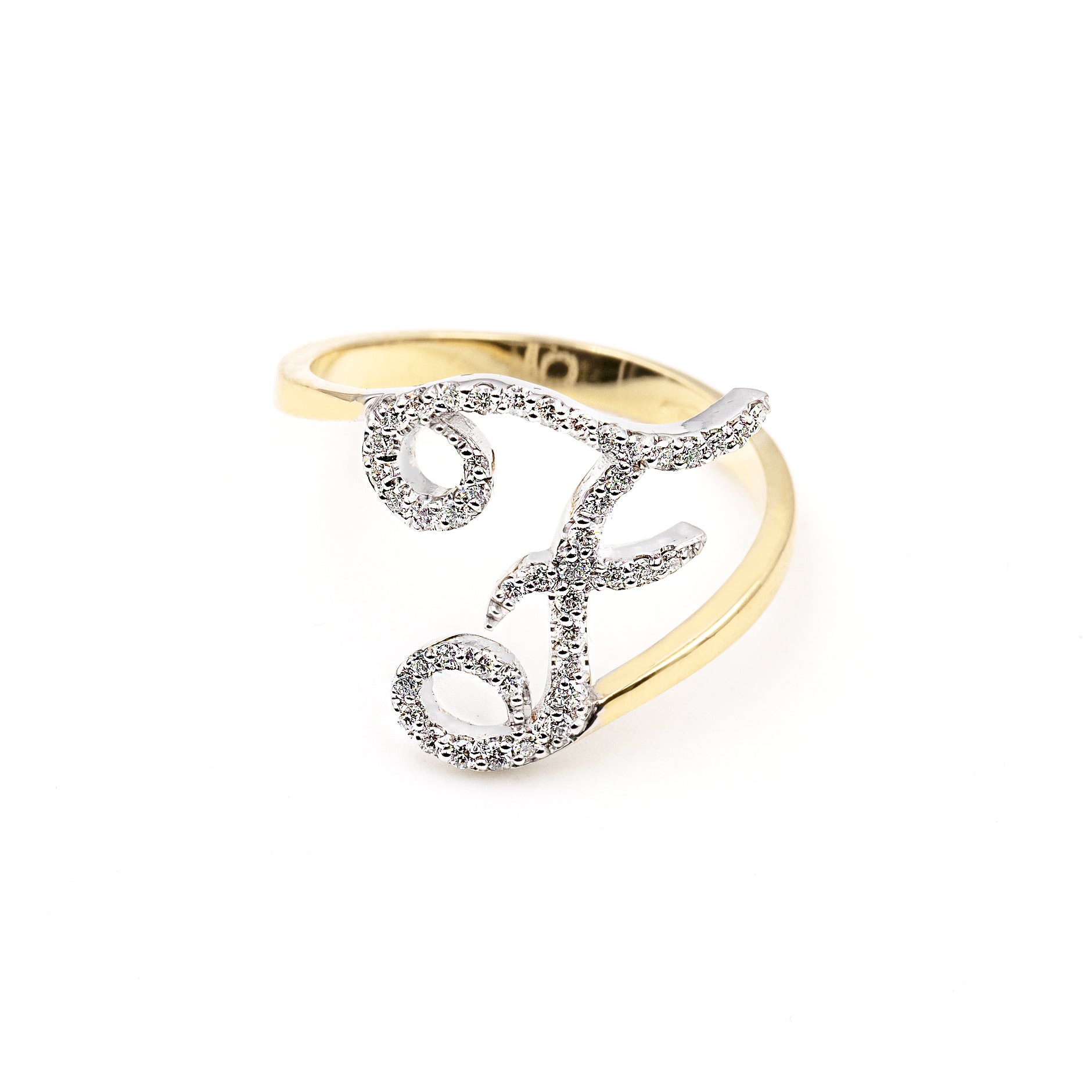 Anello ”INITIALIS" Lettera F Oro e Diamanti