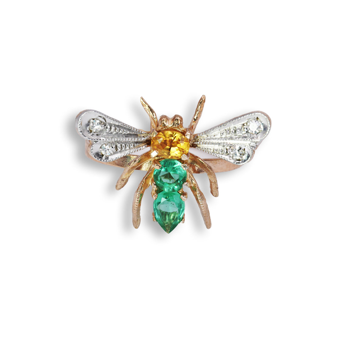 Anello Libellula in Oro Rosa 9K con Diamanti e Zaffiri Naturali e Smeraldi