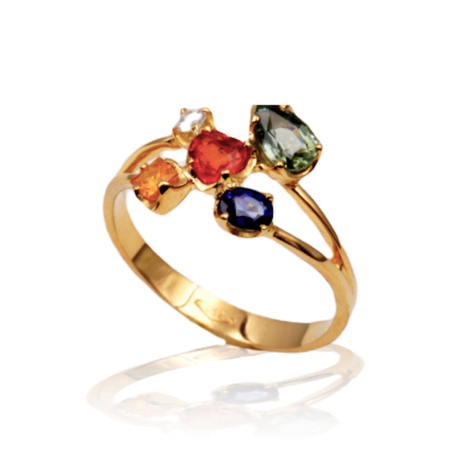 Anello “Bouquet Azalea"in Oro Giallo 18k con Zaffiri Naturali e Diamanti