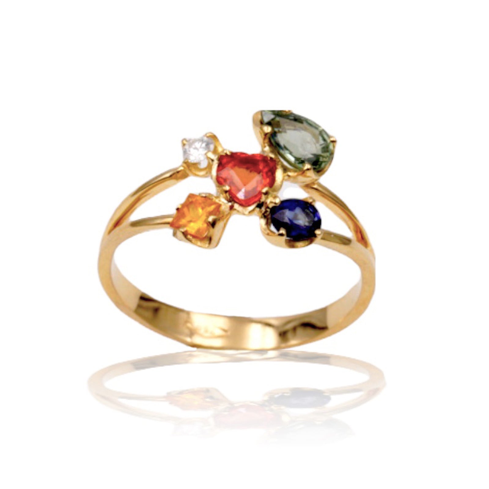 Anello “Bouquet Azalea"in Oro Giallo 18k con Zaffiri Naturali e Diamanti