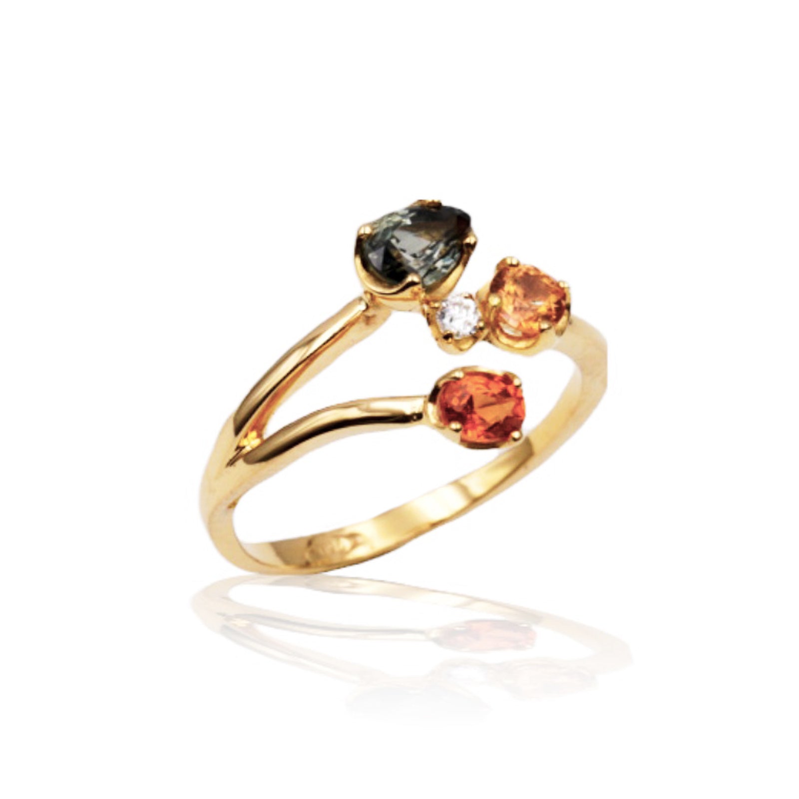 Anello “Bouquet  Ginestra "in Oro Giallo 18k con Zaffiri Naturali e Diamante