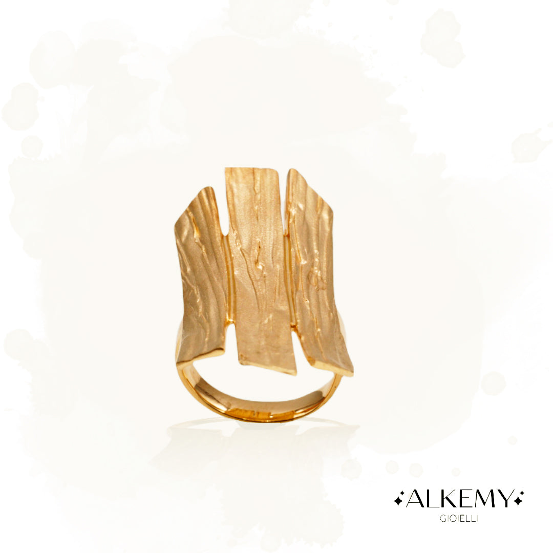 Anello Corteccia in Argento 925 con Placcatura Oro Giallo 18k –