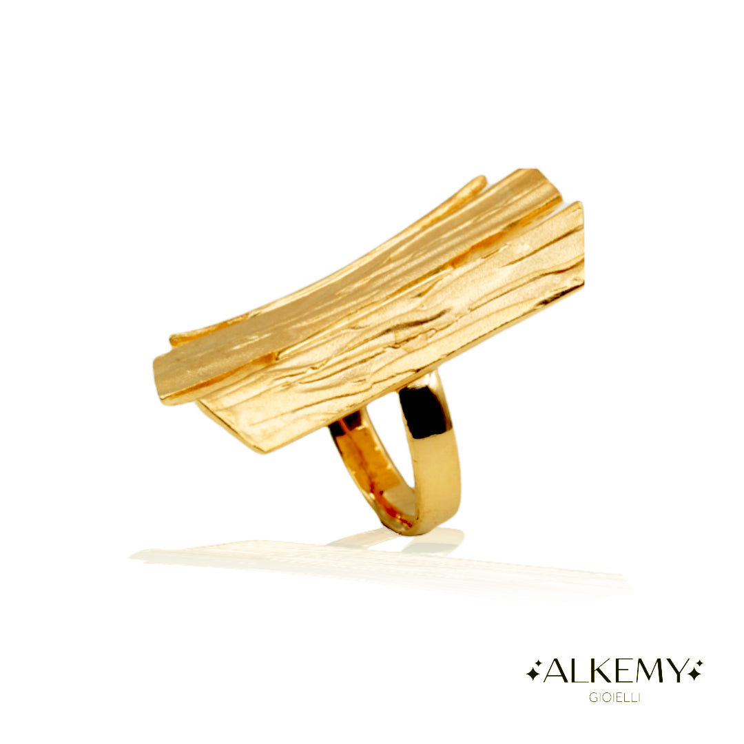 Anello Corteccia in Argento 925 con Placcatura Oro Giallo 18k –