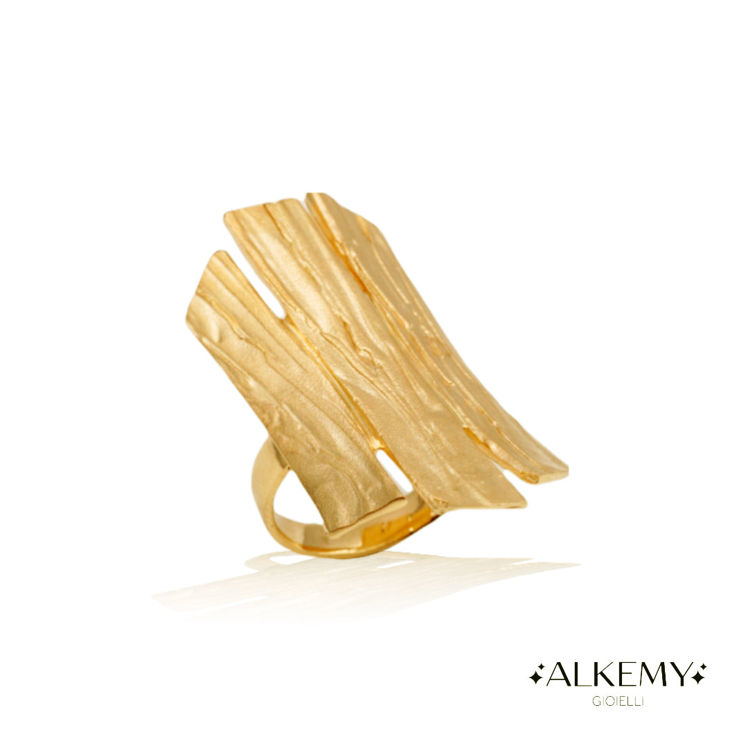 Anello Corteccia in Argento 925 con Placcatura Oro Giallo 18k –