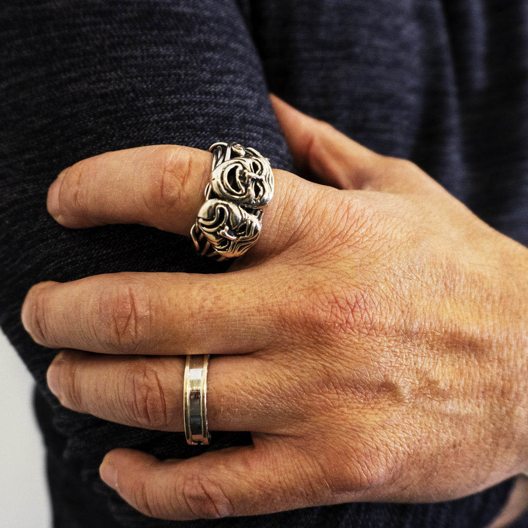 Anello “Filo della Vita” con Maschere Teatrali in Argento 925
