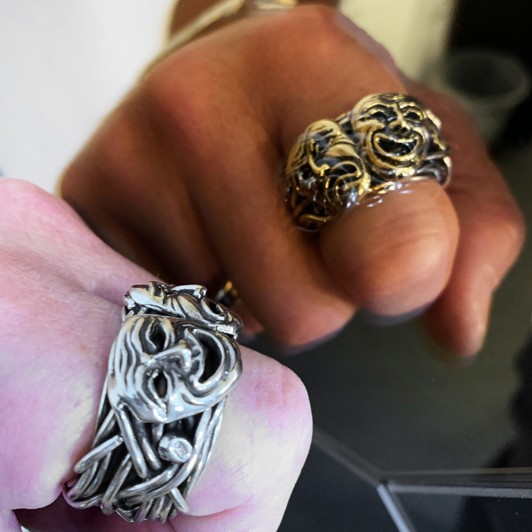 Anello “Filo della Vita” con Maschere Teatrali in Argento 925