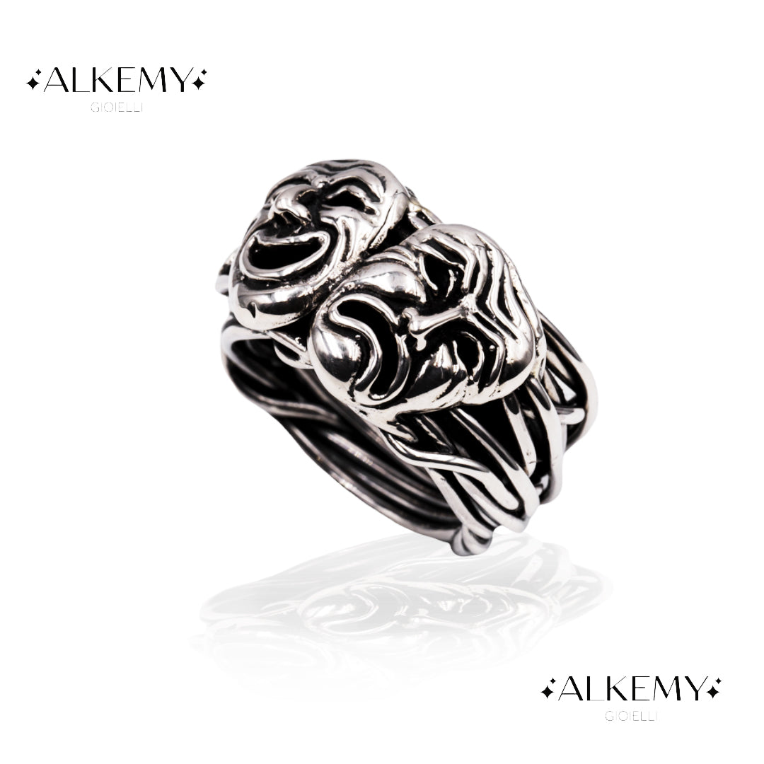 Anello “Filo della Vita” con Maschere Teatrali in Argento 925