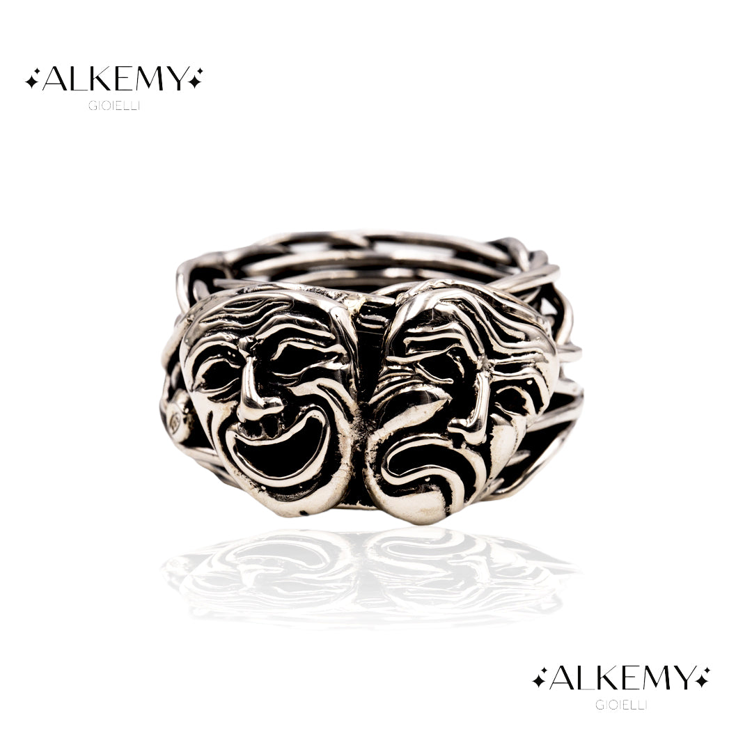 Anello “Filo della Vita” con Maschere Teatrali in Argento 925