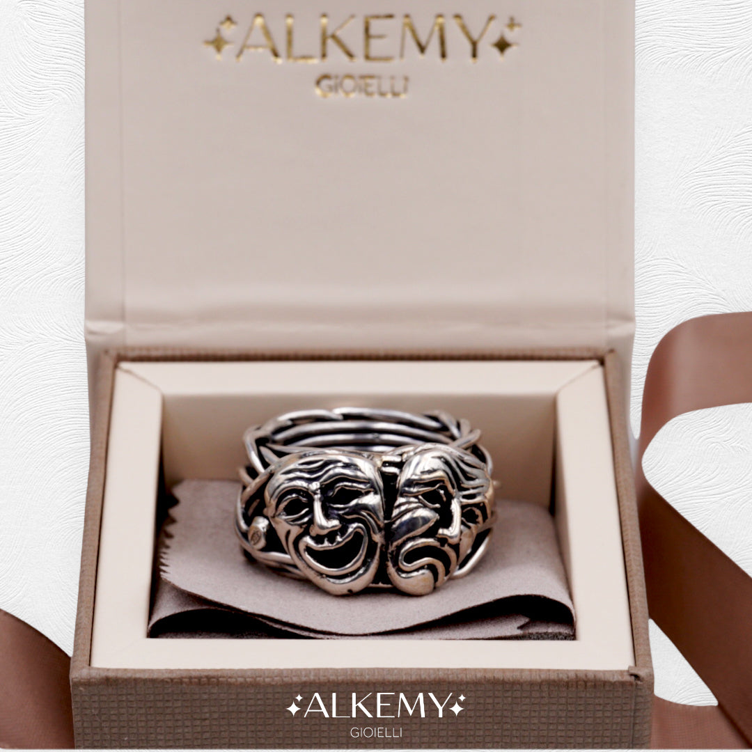 Anello “Filo della Vita” con Maschere Teatrali in Argento 925