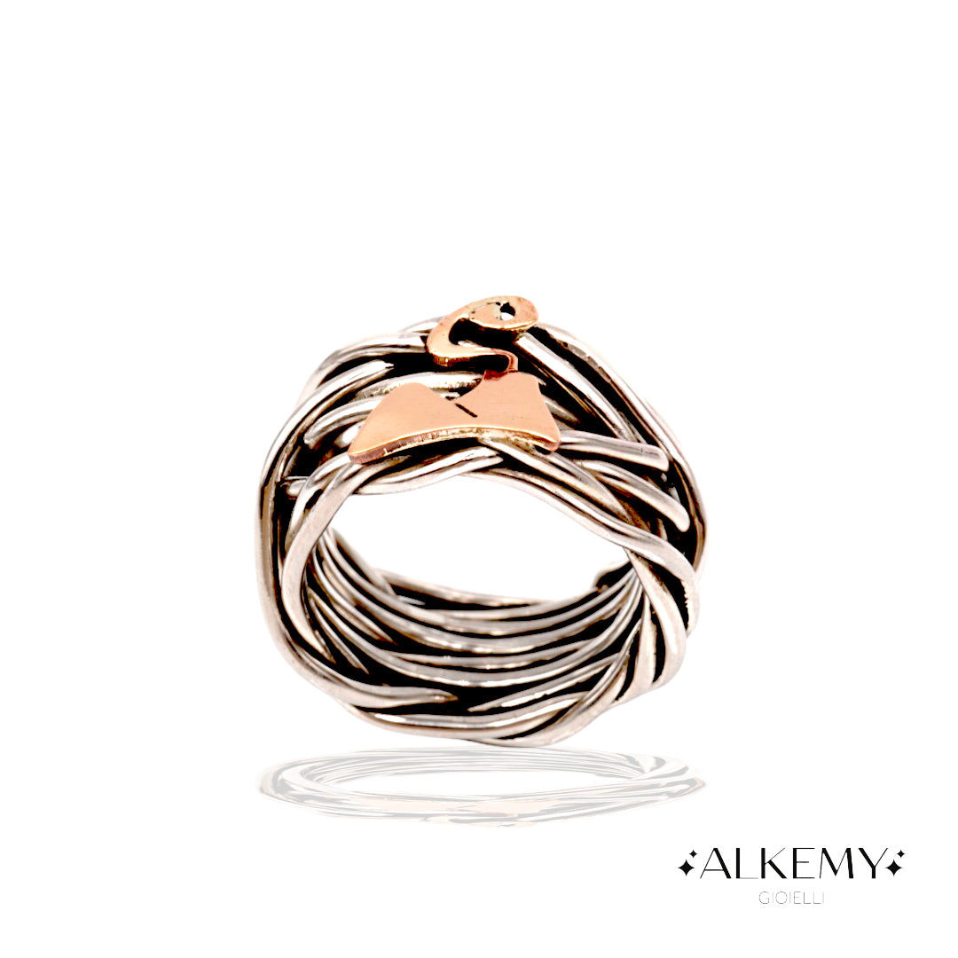 Anello "Filo della Vita con Vesuvio" in Argento 925 – Simbolo di Napoli