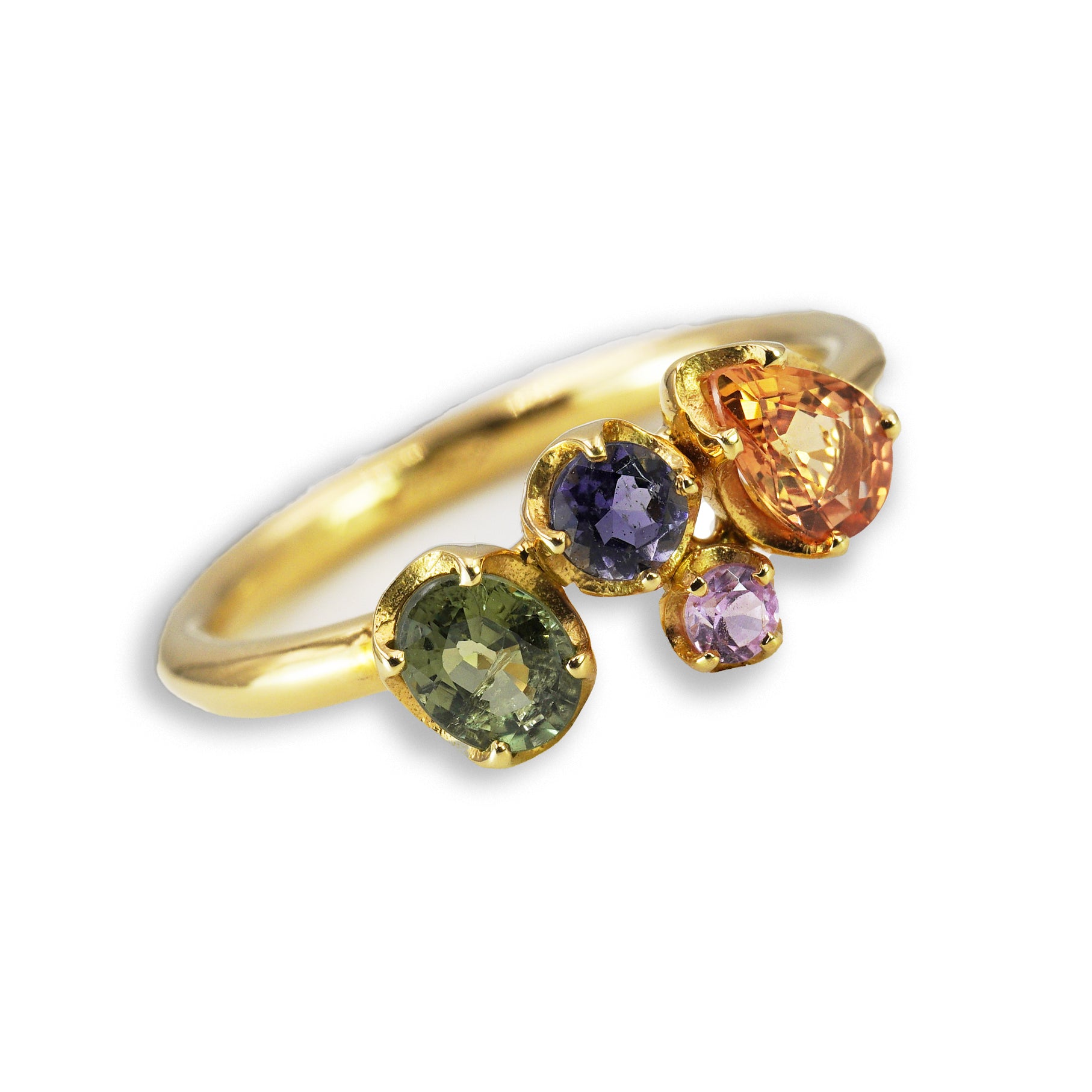 Anello “Bouquet Primula" in Oro Giallo 18k con Zaffiri Naturali