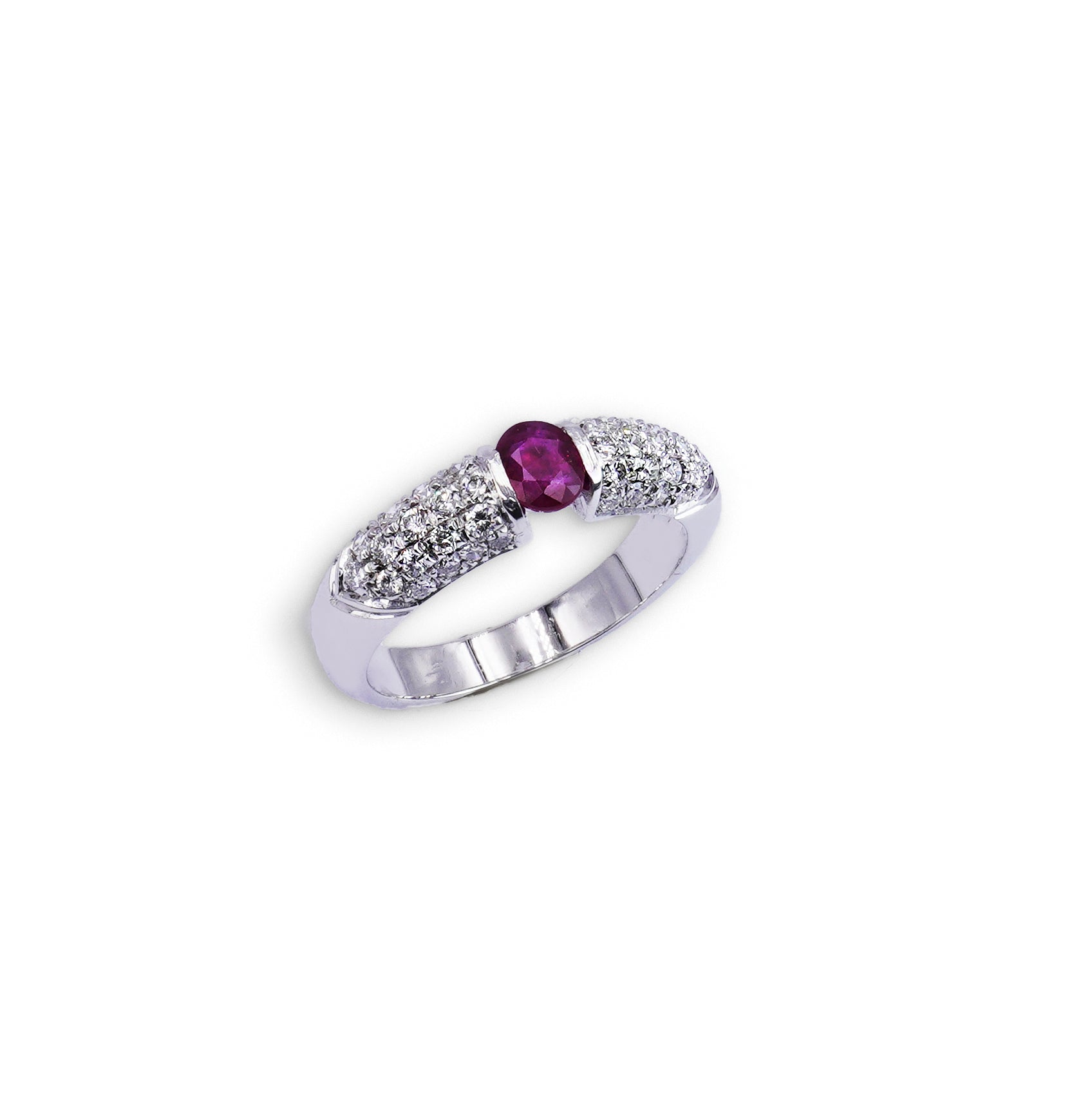 Anello in Oro Bianco con Rubino Naturale e Diamanti – Gioiello di Lusso Elegante