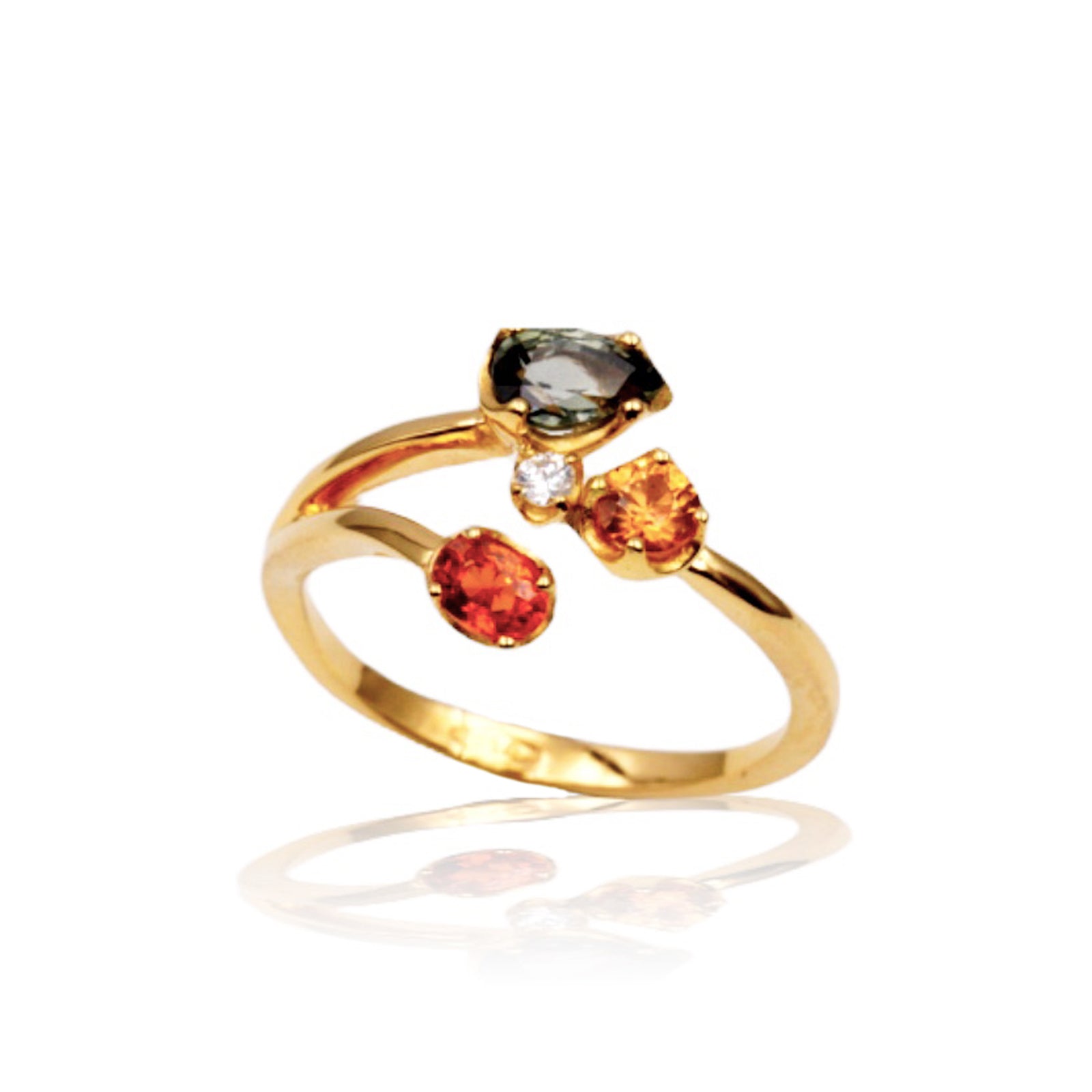 Anello “Bouquet  Ginestra "in Oro Giallo 18k con Zaffiri Naturali e Diamante
