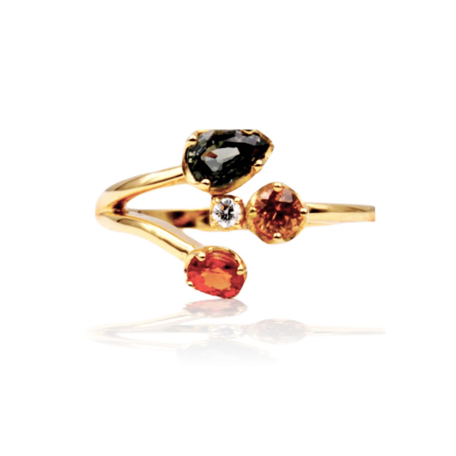 Anello “Bouquet  Ginestra "in Oro Giallo 18k con Zaffiri Naturali e Diamante