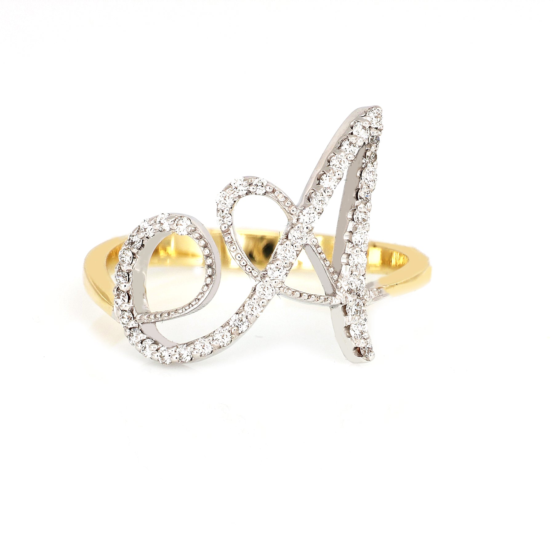 Anello ”INITIALIS" Lettera A Oro e Diamanti