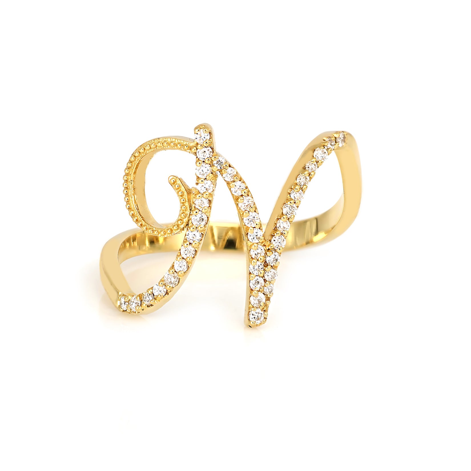 Anello ”INITIALIS" Lettera N Oro e Diamanti