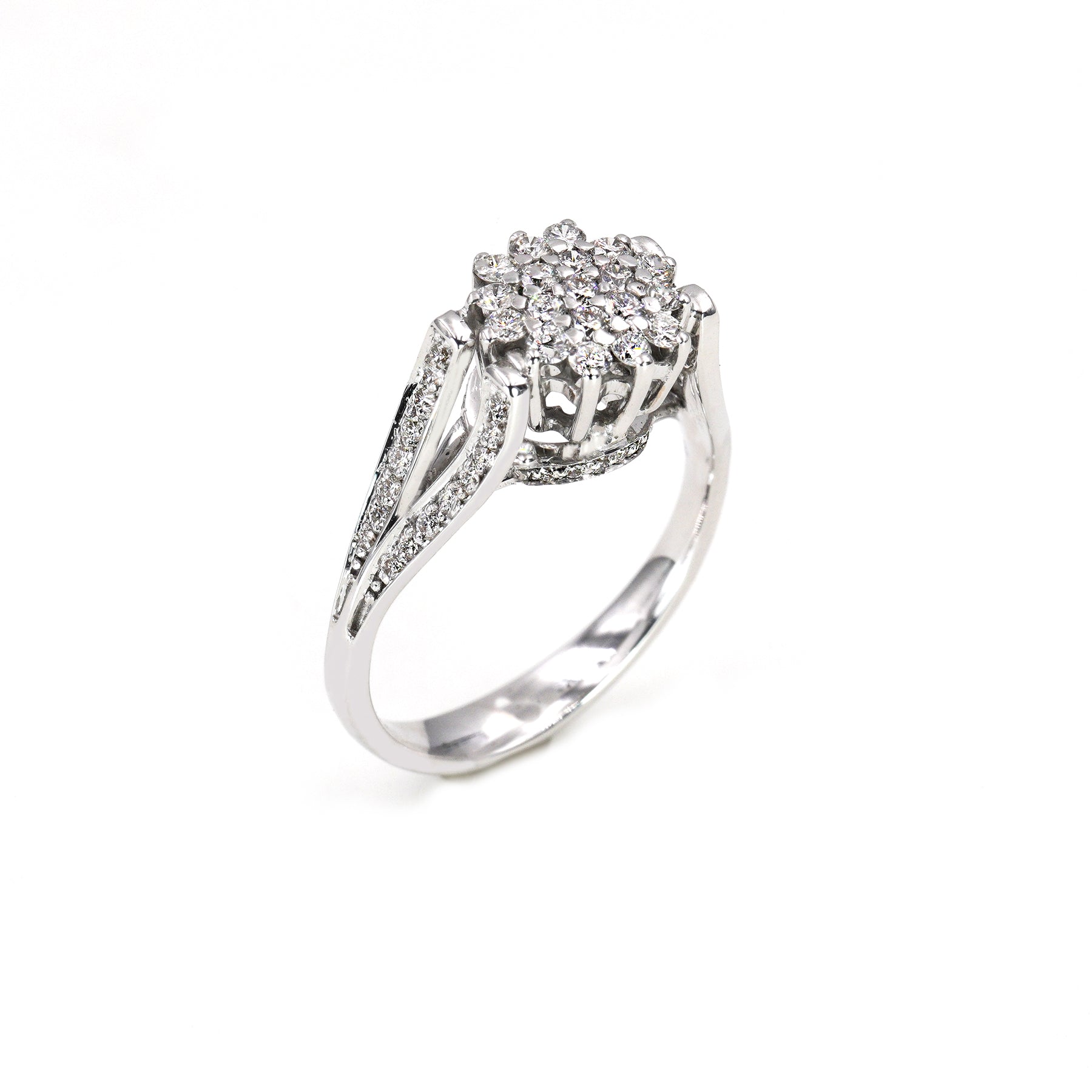 Anello Oro Bianco 18K Pave' Diamanti Ct 1.28