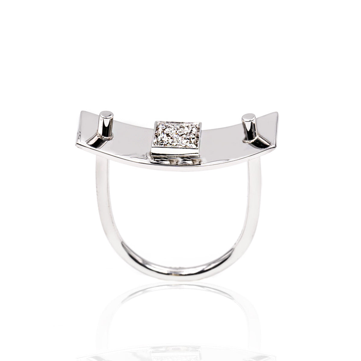 Anello Estro in Oro Bianco 18K con Pave' Diamanti