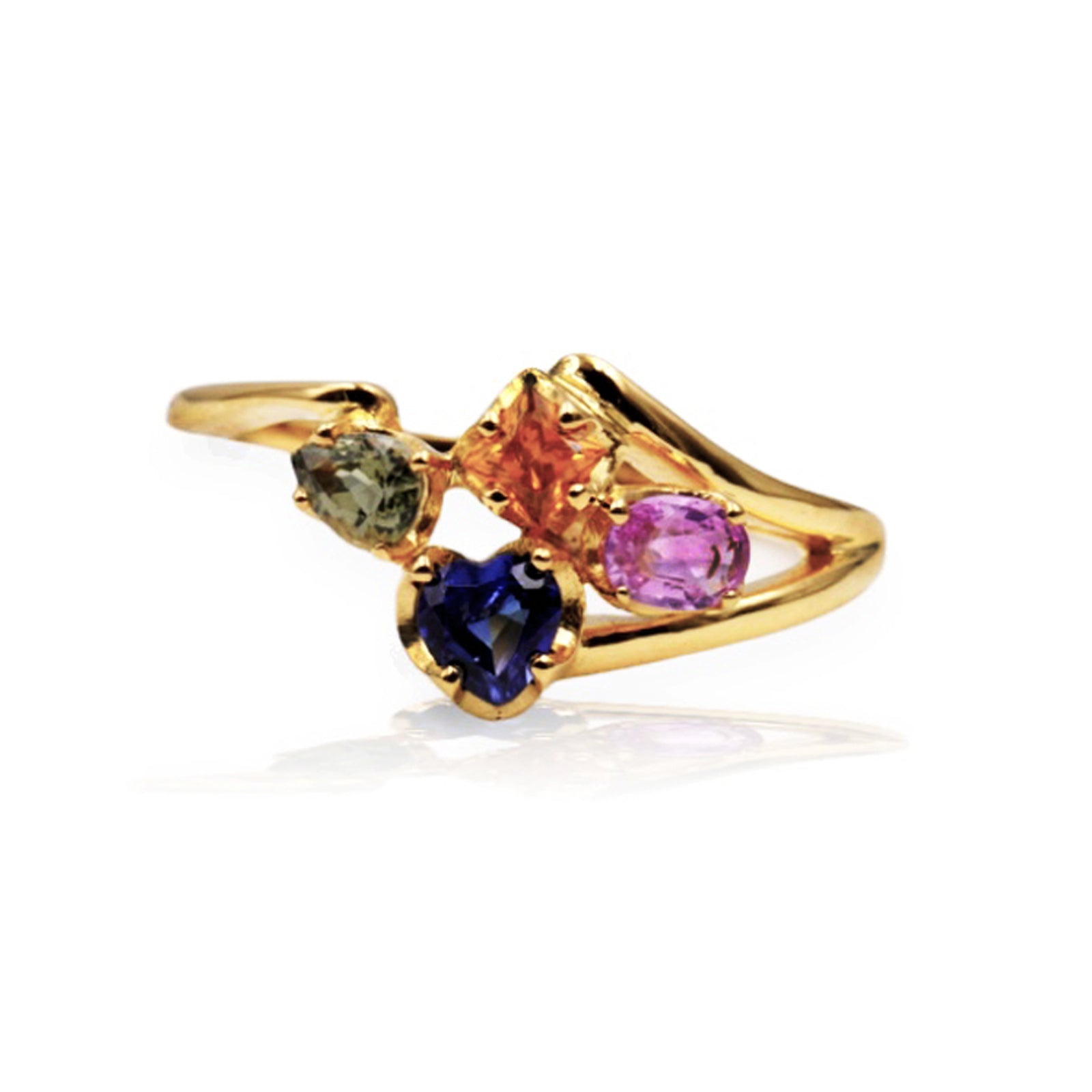 Anello “Bouquet Ortenzia"in Oro Giallo 18k con Zaffiri Naturali