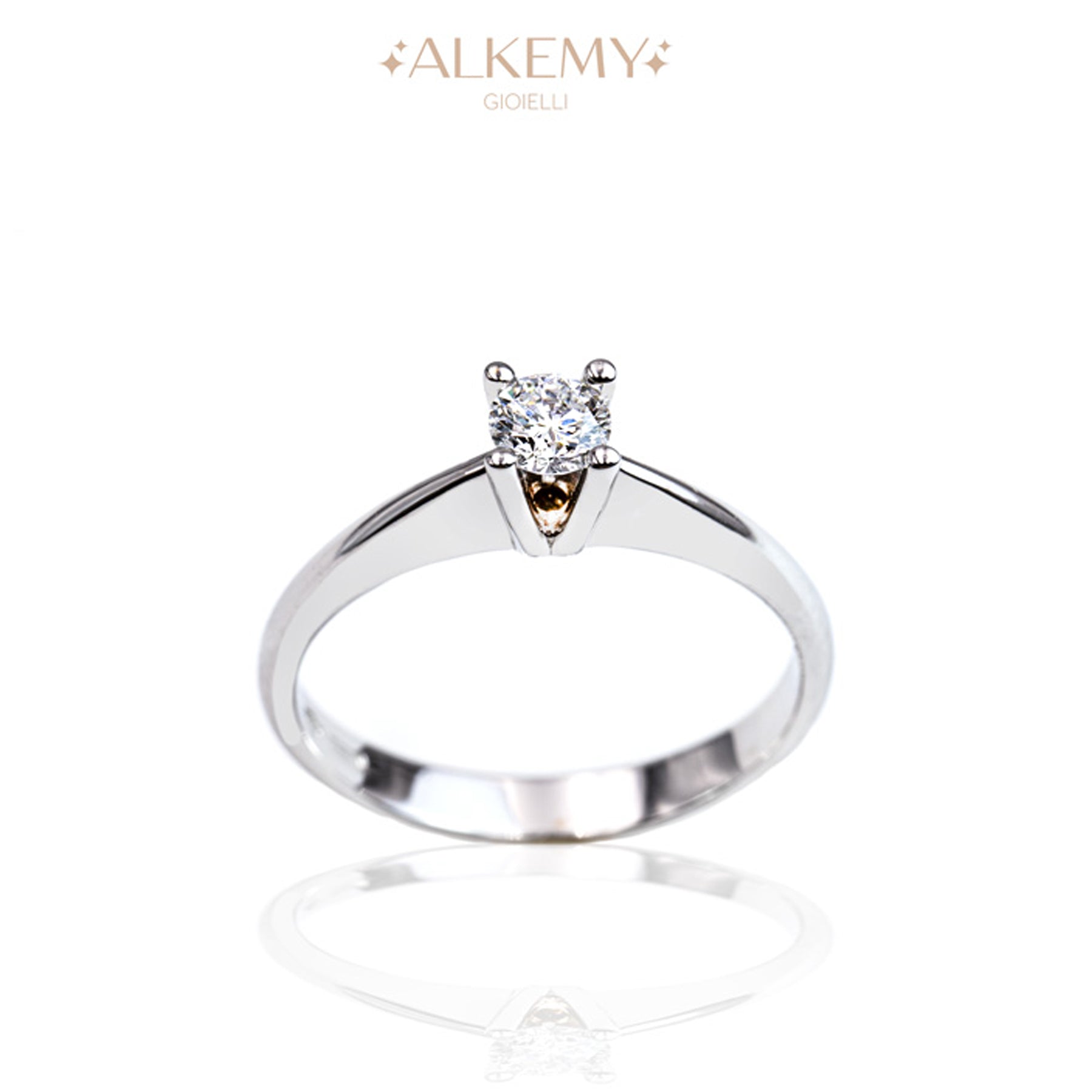 Anello Oro Bianco 18K Solitario Classico 0.25