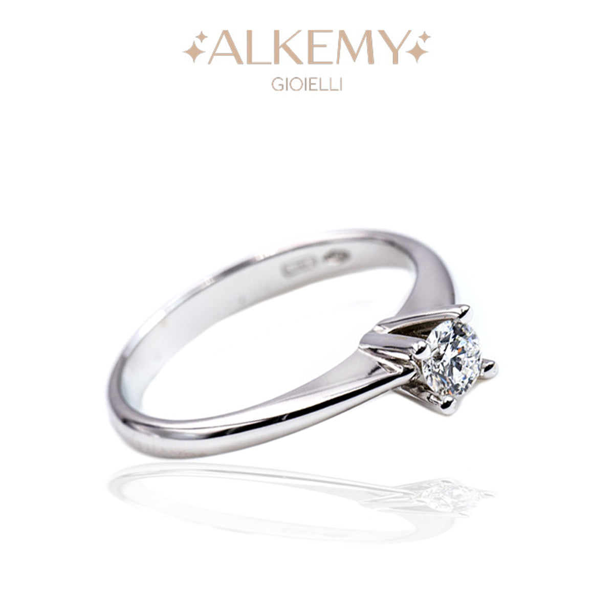 Anello Oro Bianco 18K Solitario Classico 0.25