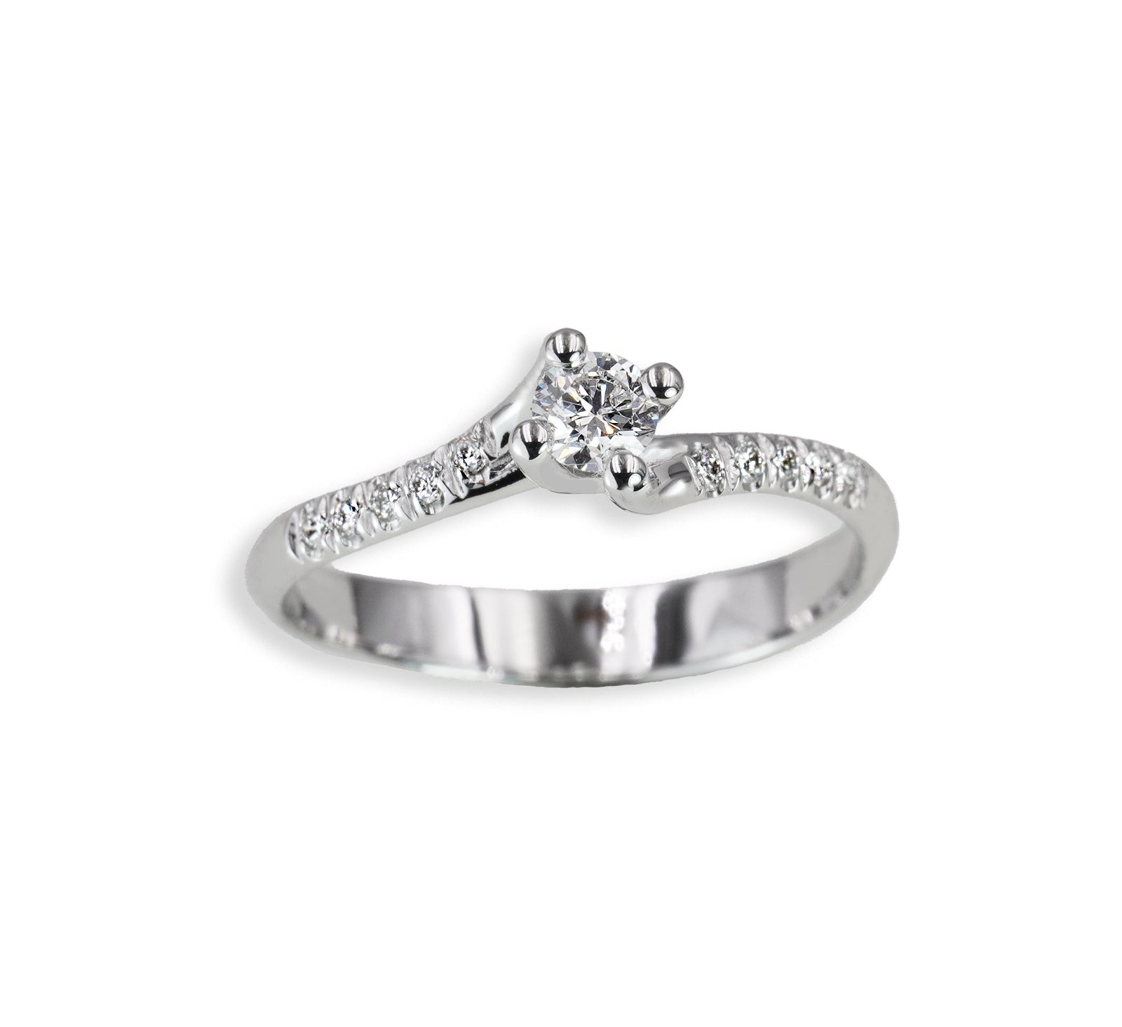 Anello Solitario Valentino in Oro Bianco 18K con Diamanti laterali–