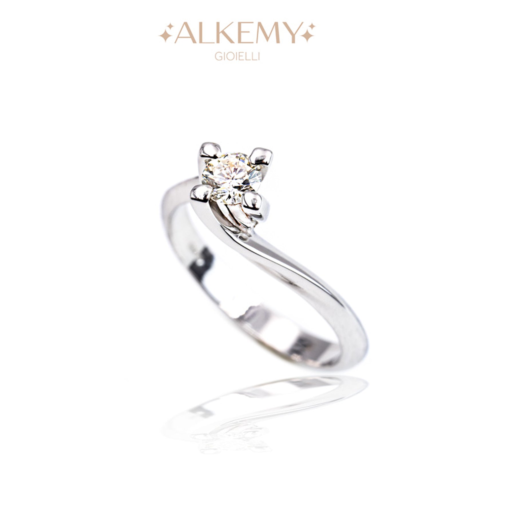 Anello Oro Bianco 18K Solitario Valentino Ct 0.30