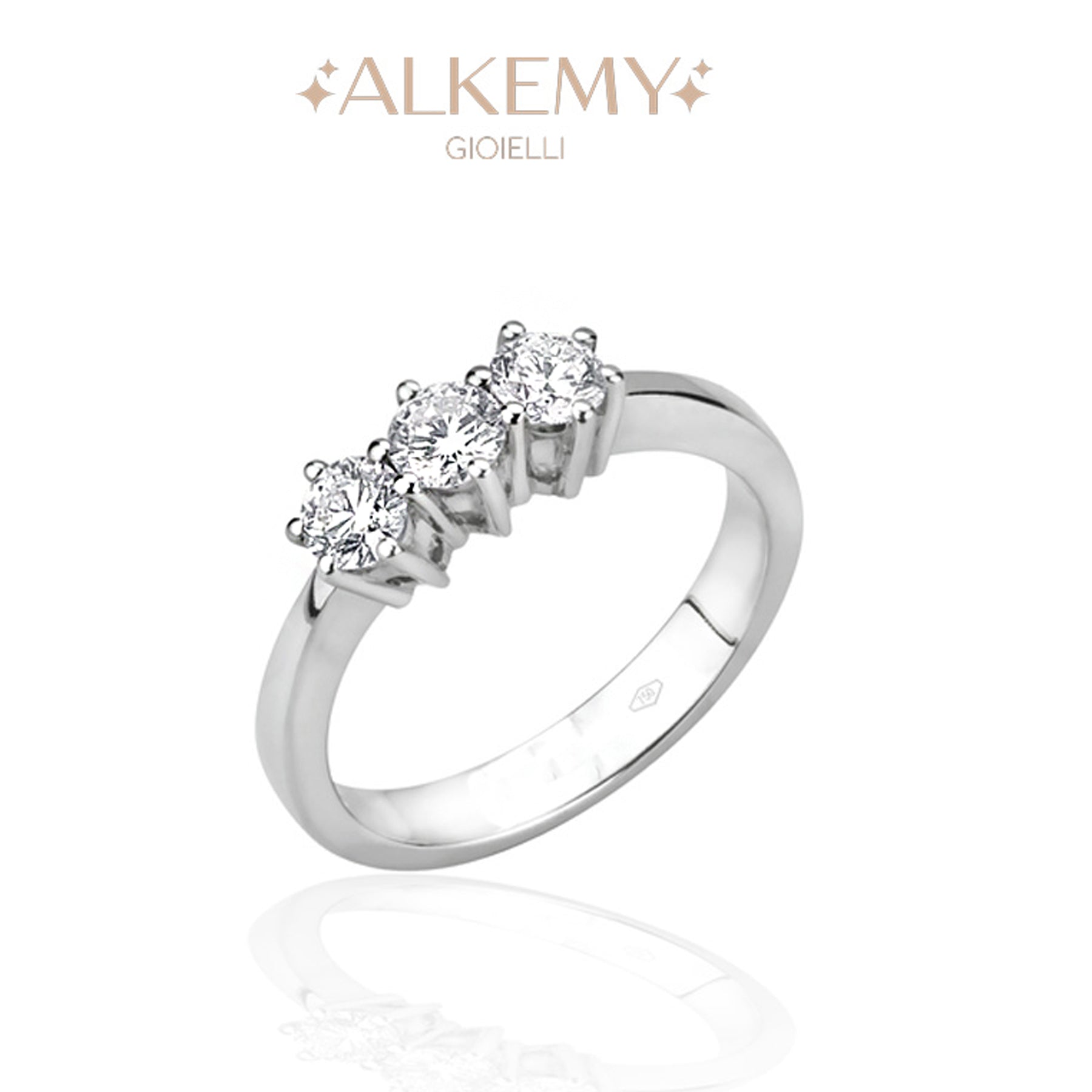 Anello Trilogy Classico in Oro 18K con Diamanti Naturali Ct 0.30