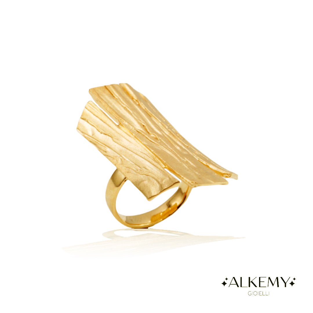 Anello Corteccia in Argento 925 con Placcatura Oro Giallo 18k –