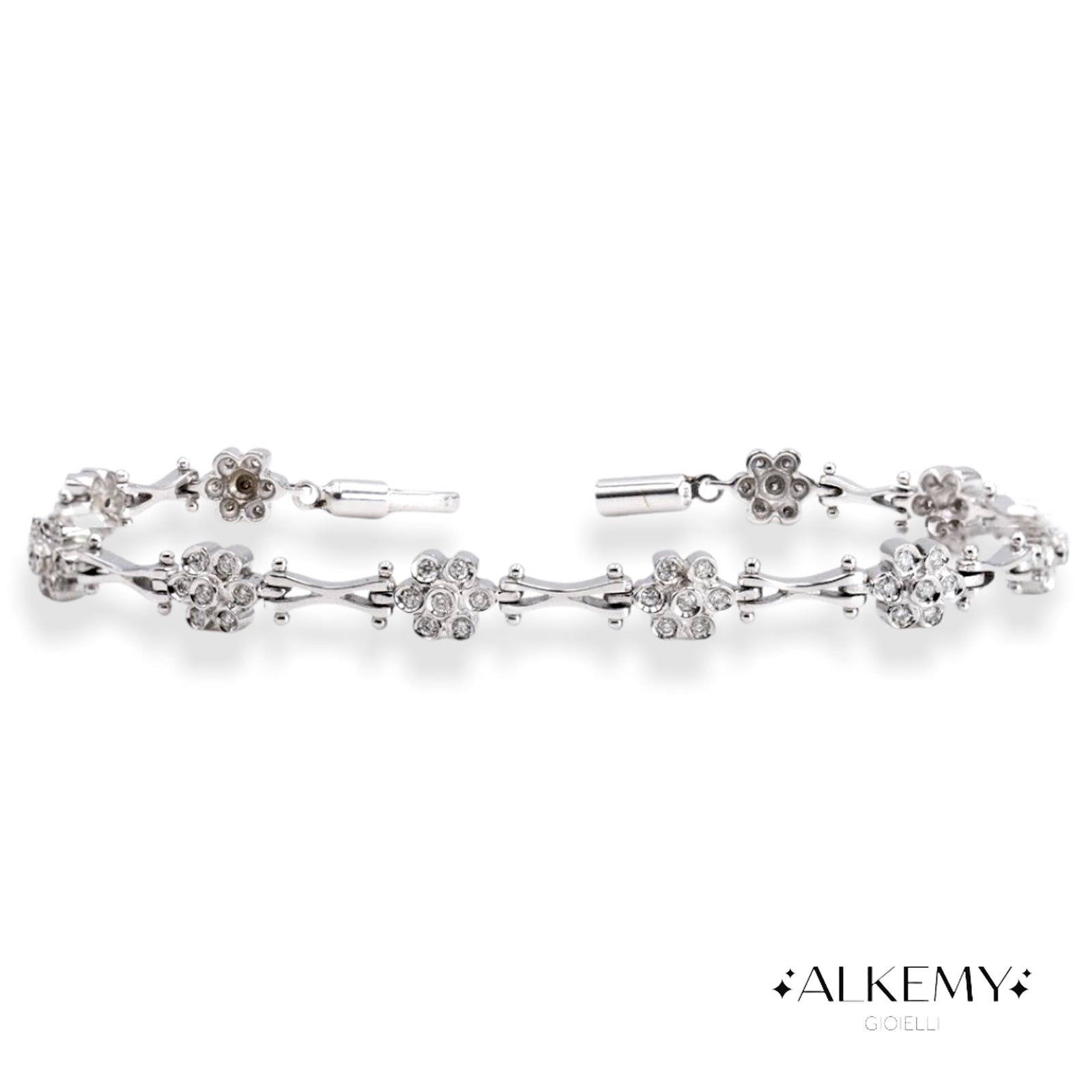 Bracciale Fiore in Oro Bianco 18K con Diamanti Naturali