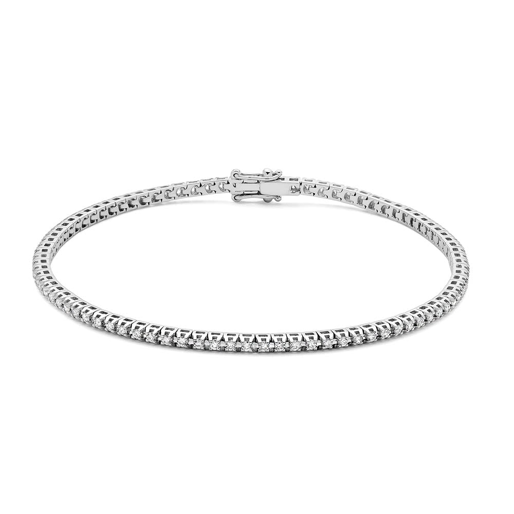 Bracciale Tennis a filo in Oro Bianco 18 K con Diamanti tot Ct 1,0