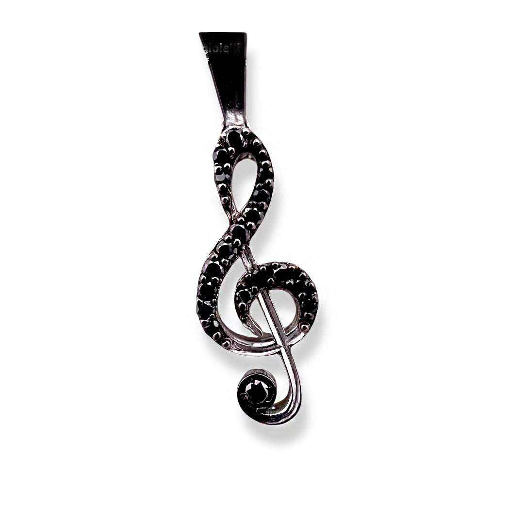 Catenina con Chiave di Violino in Oro Bianco 18K e Diamanti Neri – Collezione Luminaria