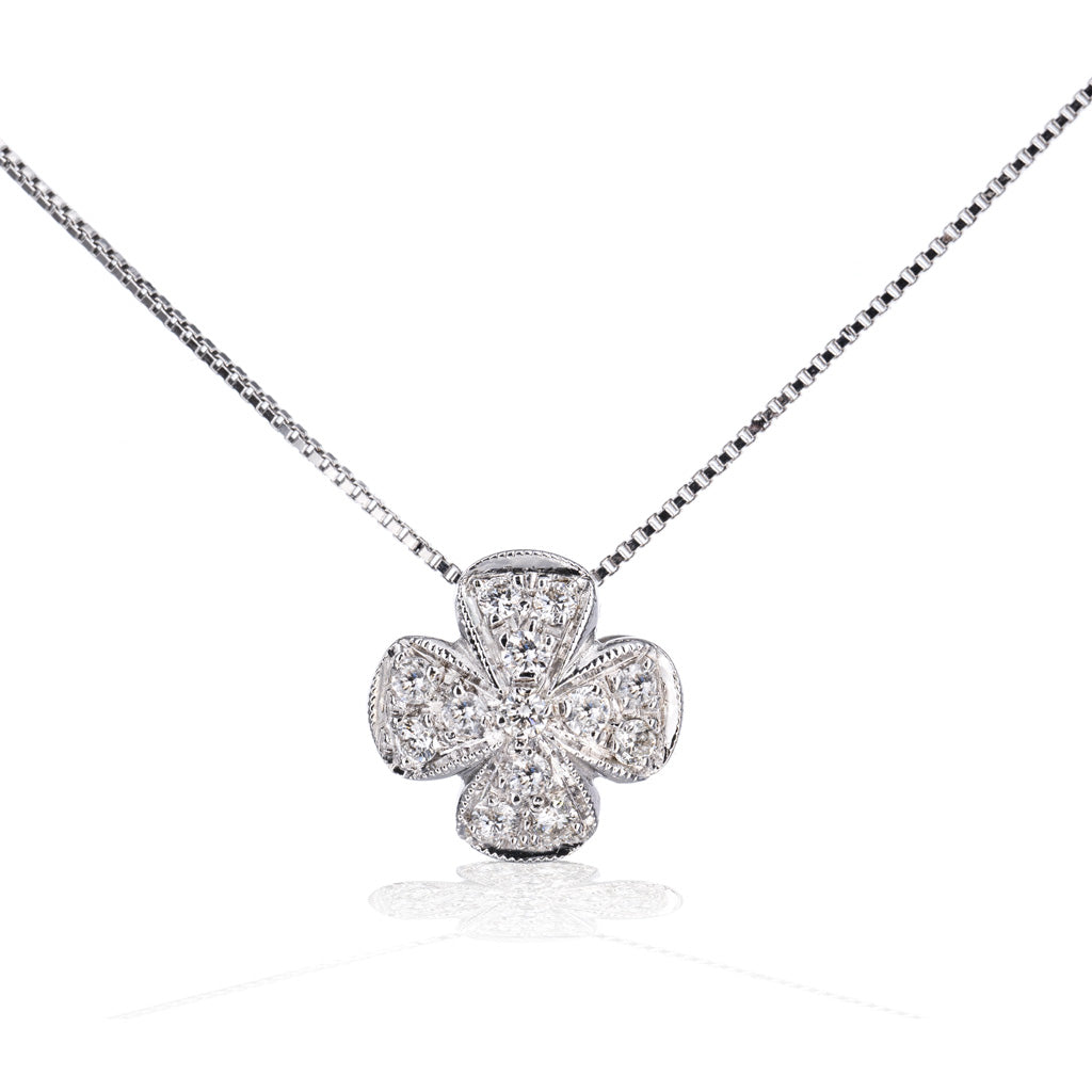 Catenina con Ciondolo "Quadrifoglio" in Oro 18K e Diamanti Naturali – Collezione Luminaria