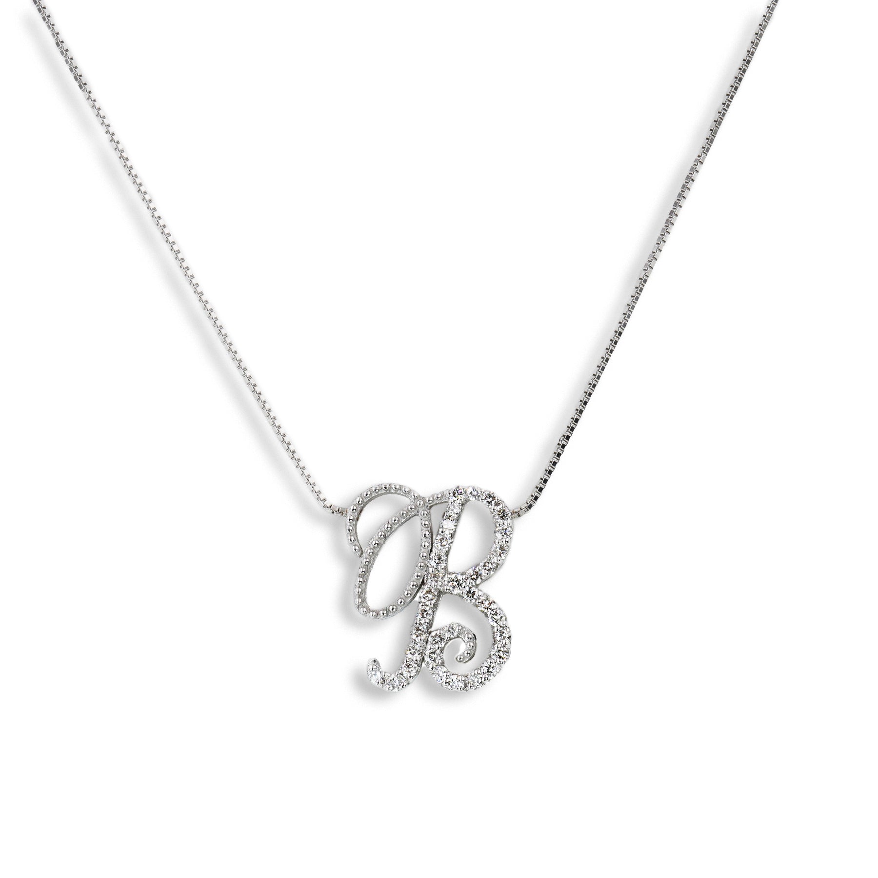 Collana Iniziale “ B ” in Oro Bianco 18K e Diamanti Naturali – Collezione *Initialis*