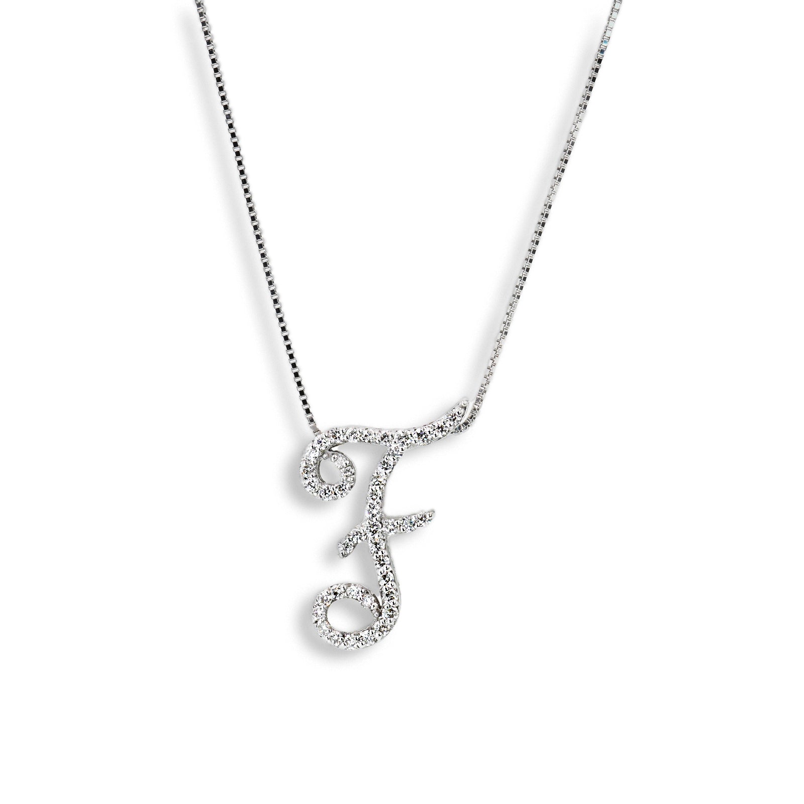 Collana Iniziale " F ” in Oro Bianco 18K e Diamanti
