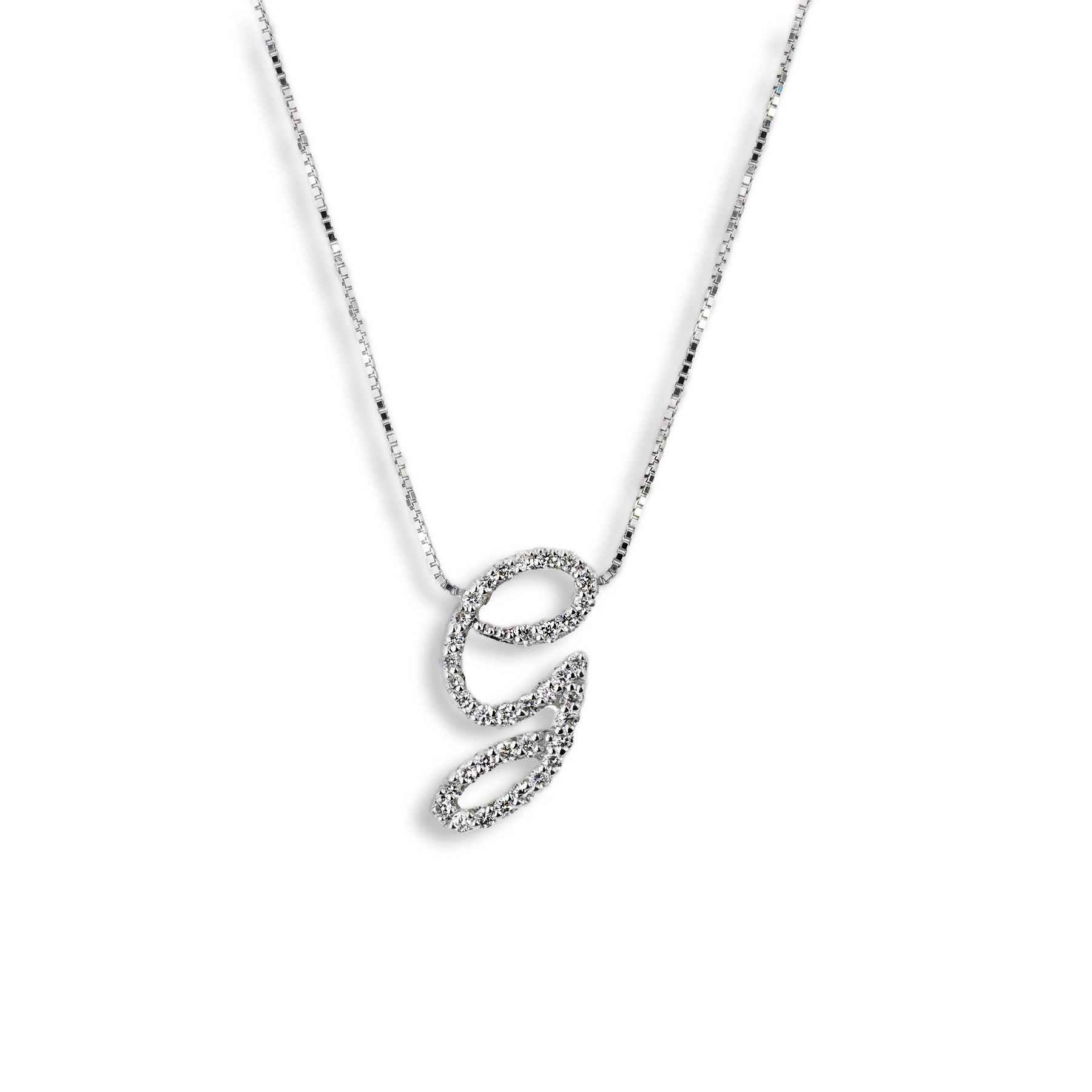 Collana Iniziale “G” in Oro Bianco 18K e Diamanti Naturali – Collezione *Initialis*