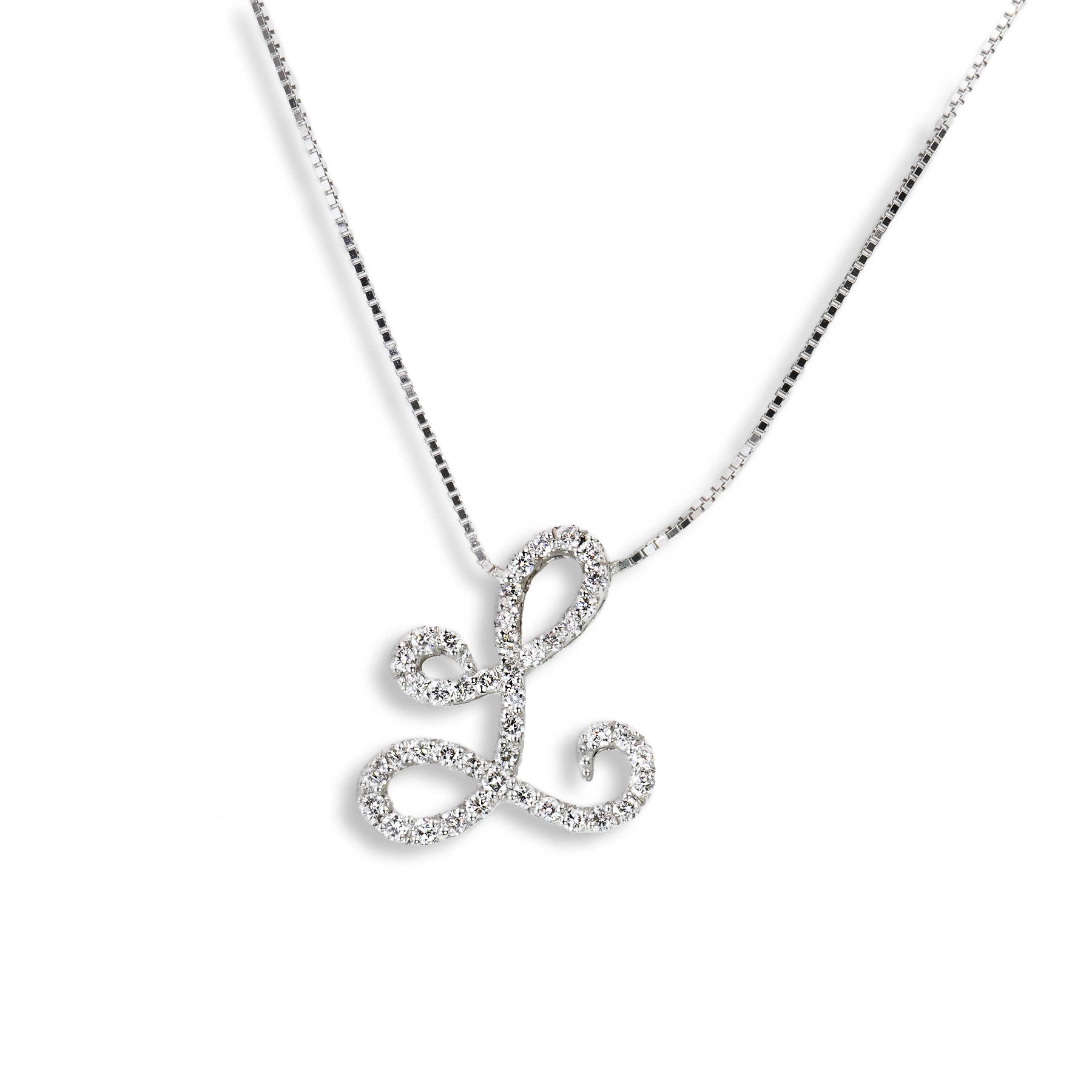 Collana Iniziale “ L ” in Oro Bianco 18K e Diamanti Naturali – Collezione *Initialis*
