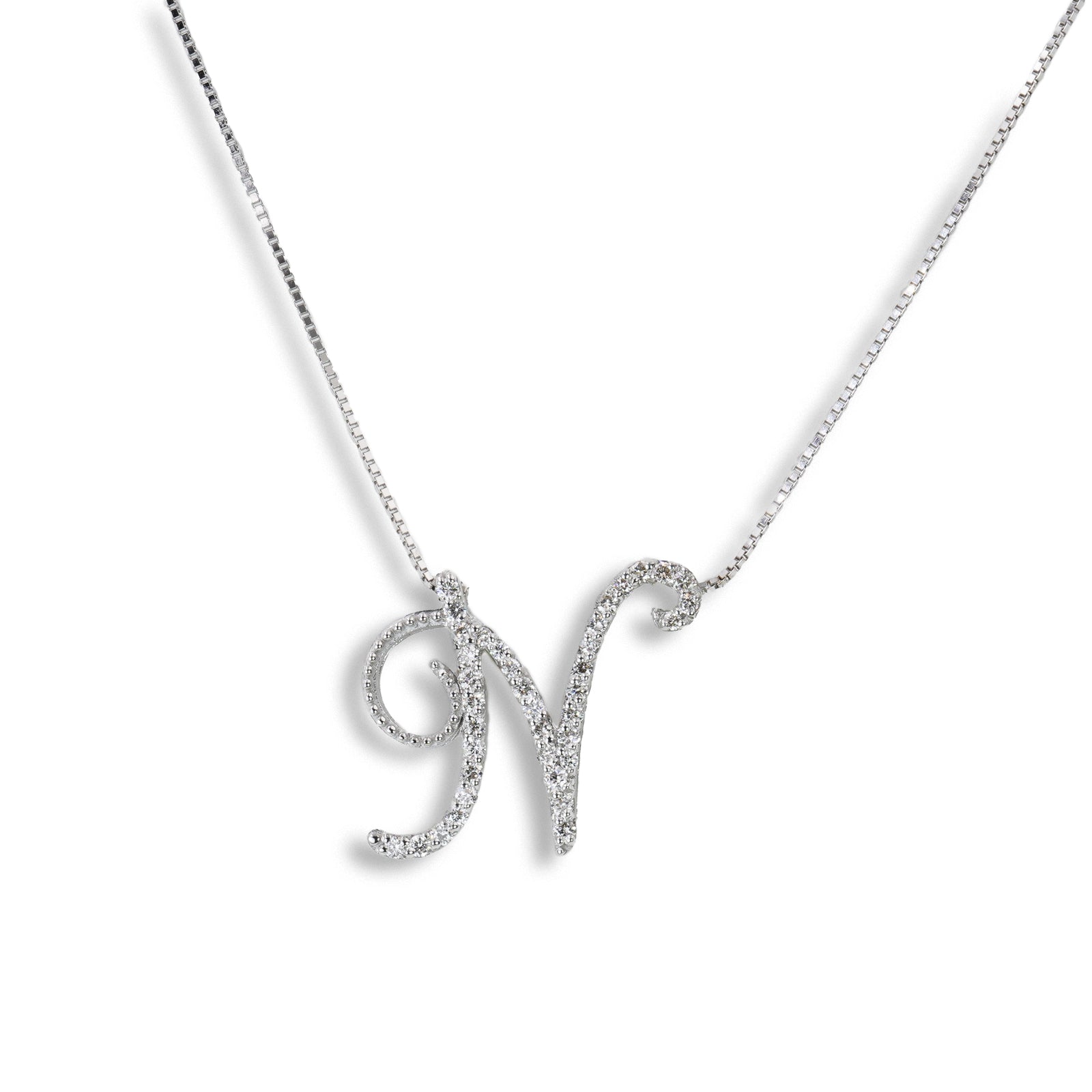Collana Iniziale " N ” in Oro Bianco 18K e Diamanti