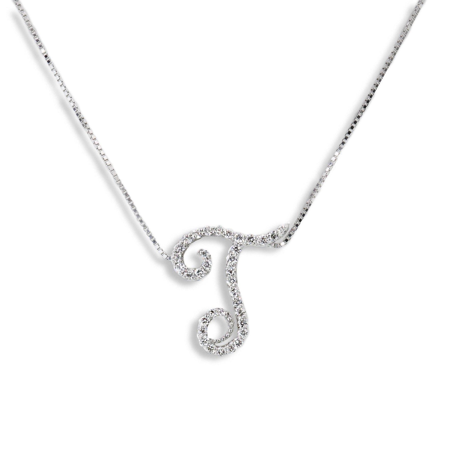 Collana Iniziale “ T ” in Oro Bianco 18K e Diamanti Naturali – Collezione *Initialis*