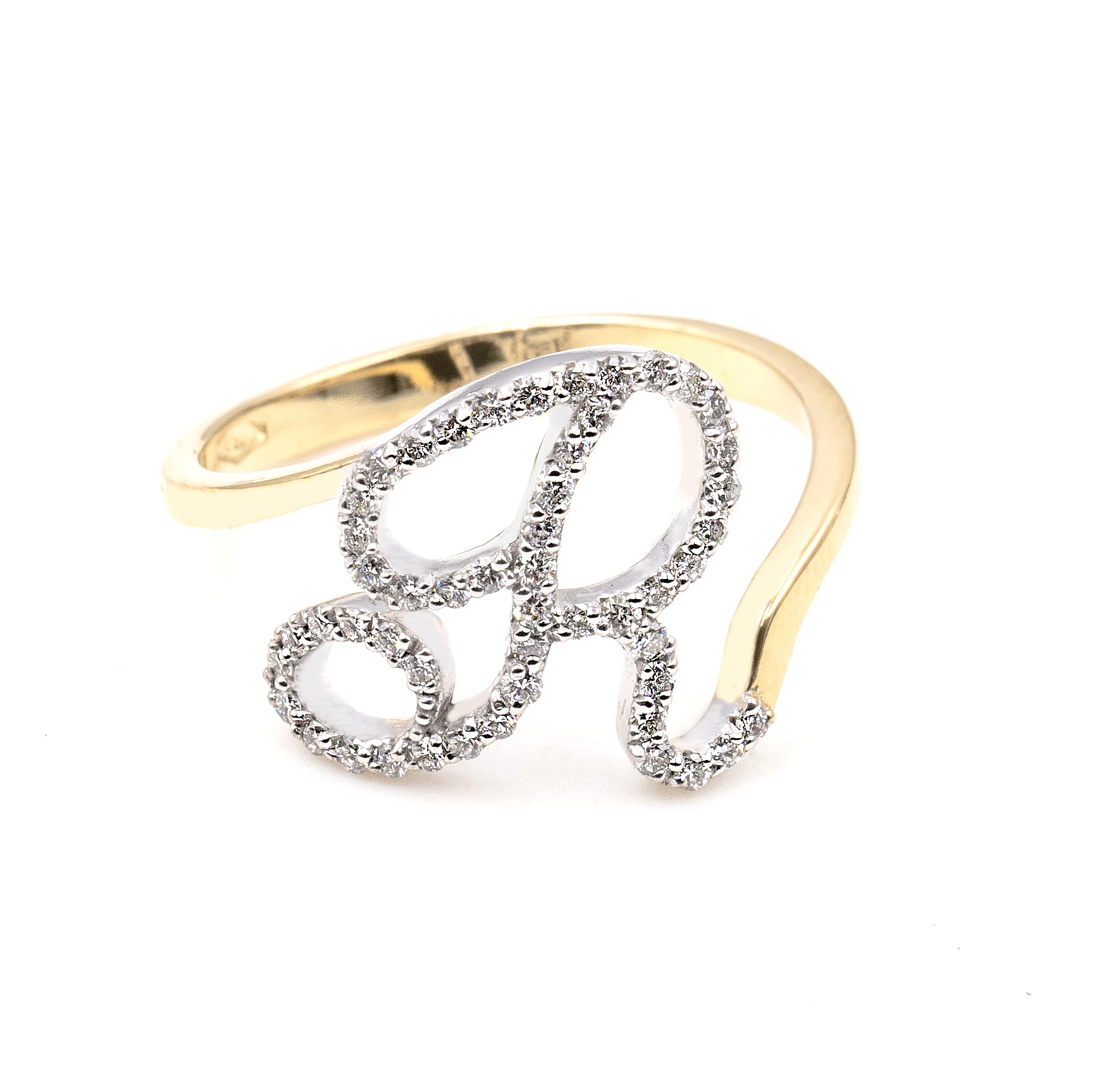 Anello ”INITIALIS" Lettera R Oro e Diamanti