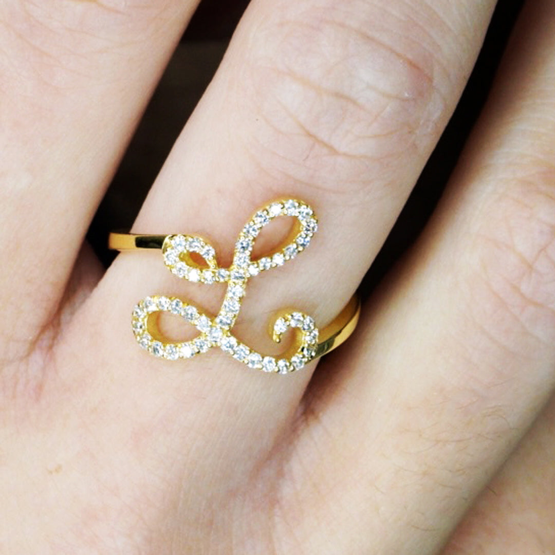 Anello ”INITIALIS" Lettera L Oro e Diamanti