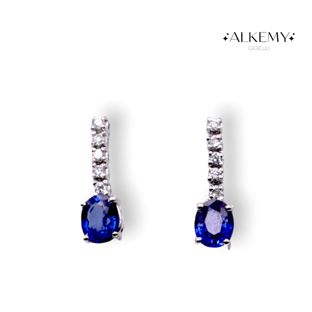 Orecchini Pendenti in Oro Bianco 18K con Zaffiri Naturali e Diamanti